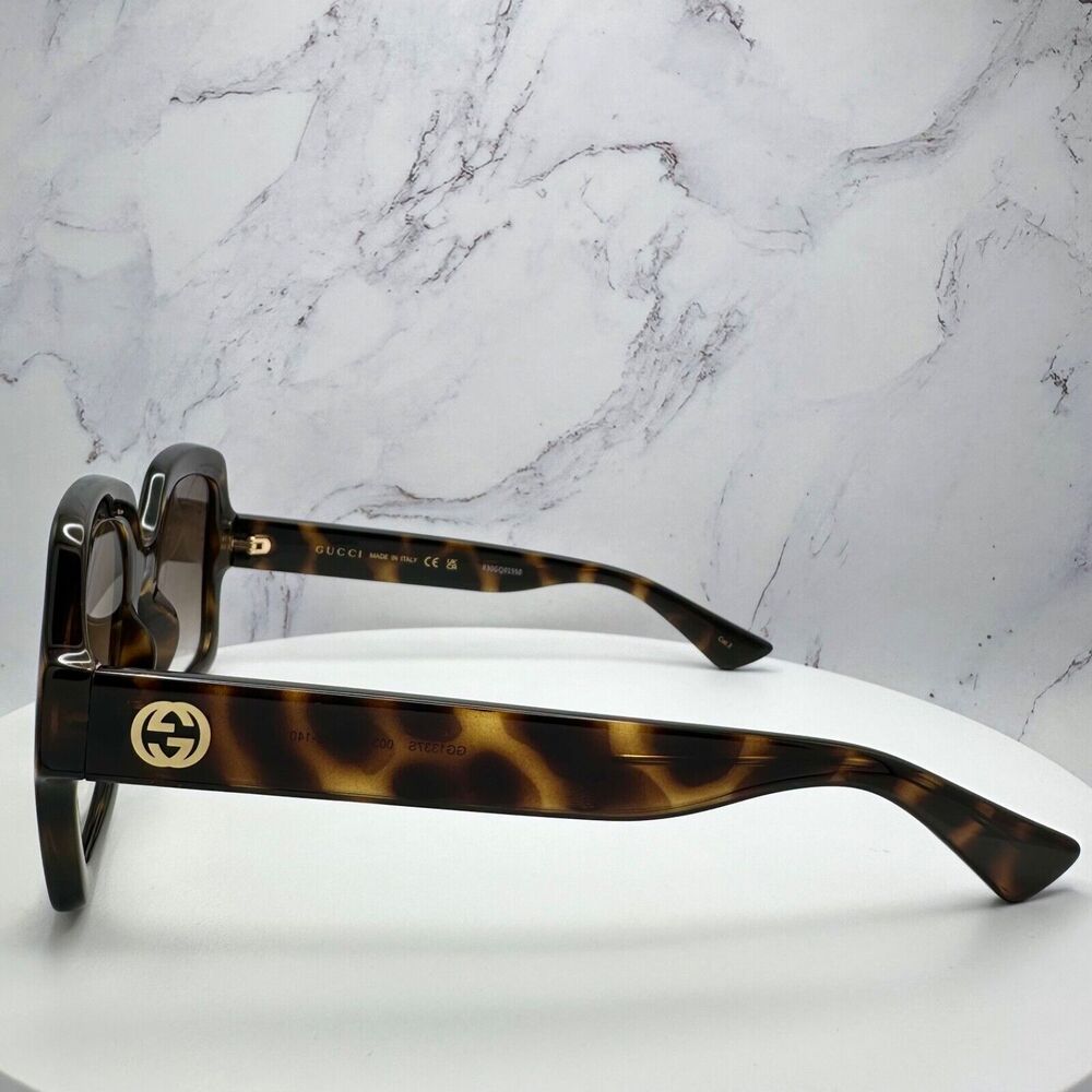 New GUCCI Sunglasses Brown Black Tortoise Square Women's Gold GG Logo Oversized - Picture 3 of 16